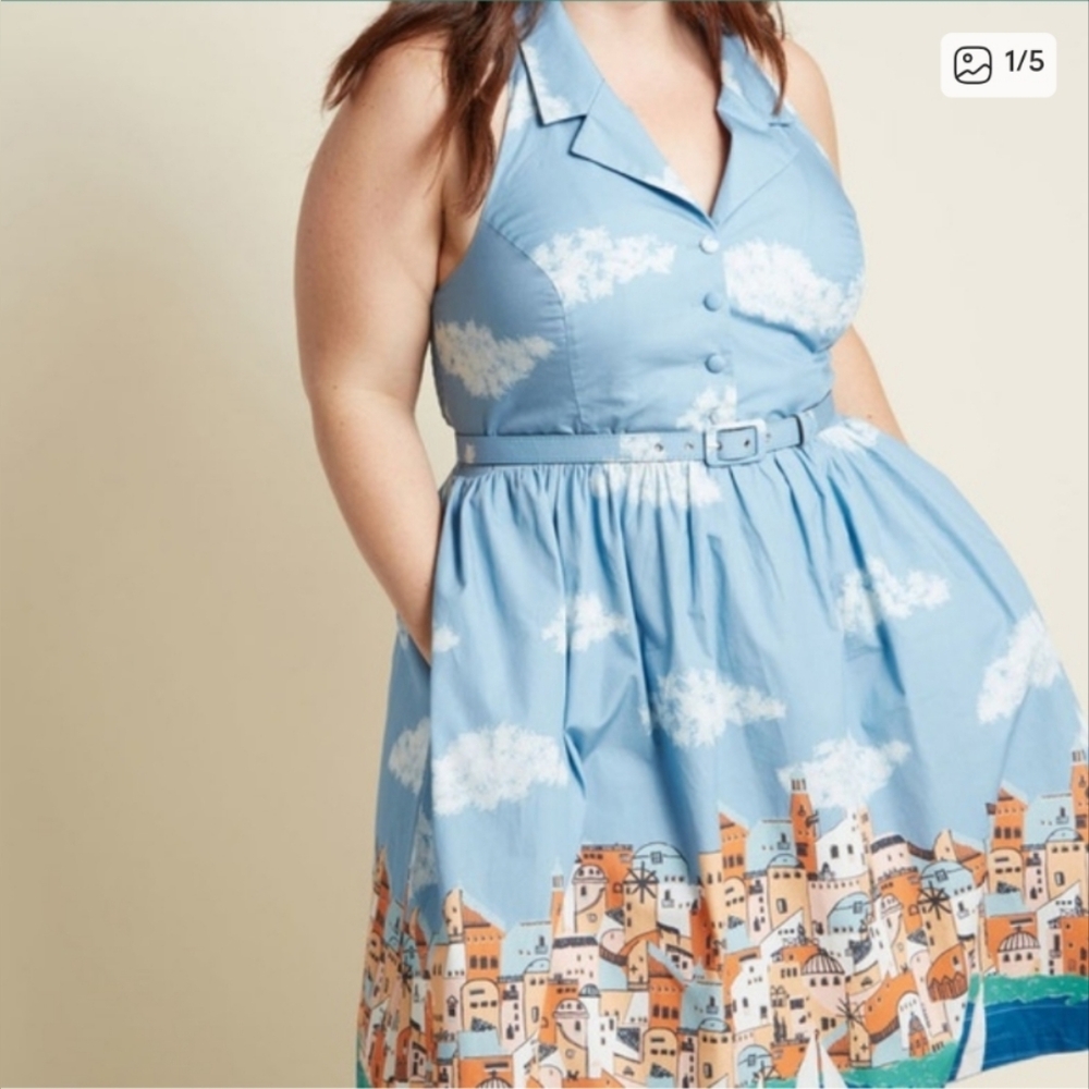 Modcloth Genuine Genius Halter Shirt Dress 2X